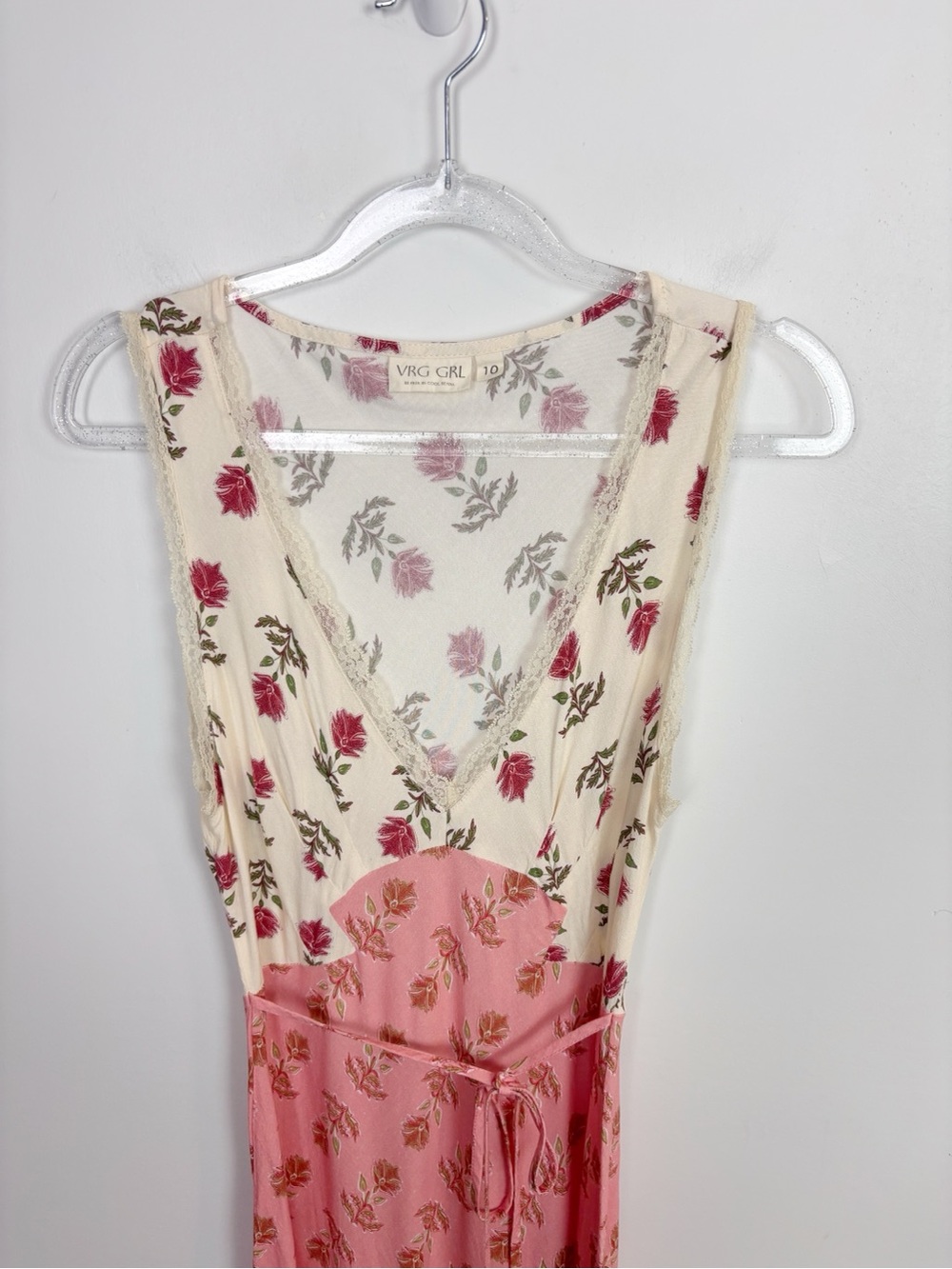 VRG GRL Novella Bias Cut Boheme Floral Lace Trim Dress Size 10 - Picture 3 of 11